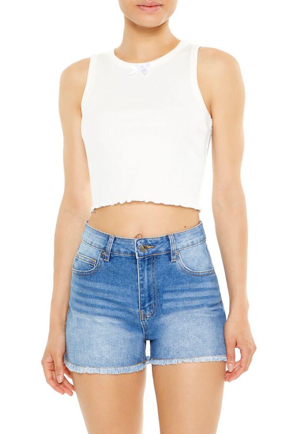 Frayed High-Rise Denim Shorts | Forever 21 Product Image