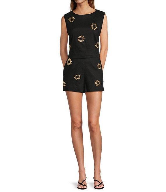 Antonio Melani Coordinating Clena Linen Blend Shell Embellished Flat Front Shorts Product Image