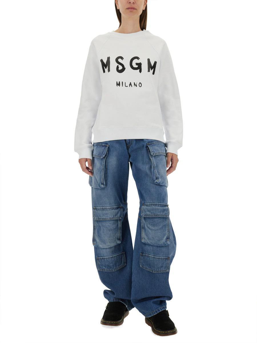 MSGM Sweatshirt With Brushed Logo Print In White Product Image