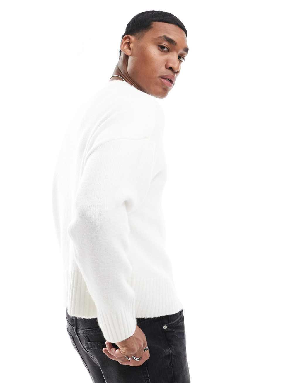 Bershka heavy knit sweater in white Product Image