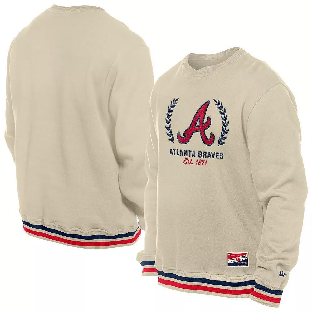 Men's New Era Cream Atlanta Braves Throwback Pullover Sweatshirt, Size: Medium, Beige Product Image