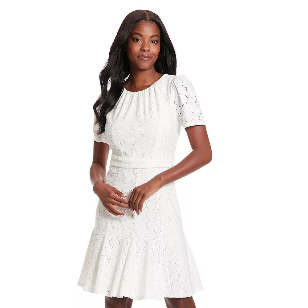 Women's London Times Eyelet Puff Sleeve Godet Mini Dress, Size: 8, White Product Image