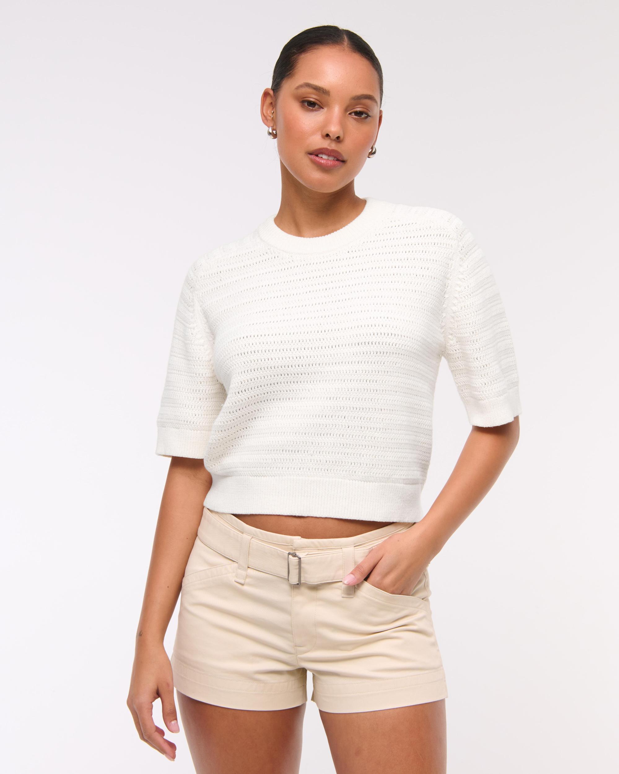 The A&F Madeline Textural Crew Sweater Tee Product Image