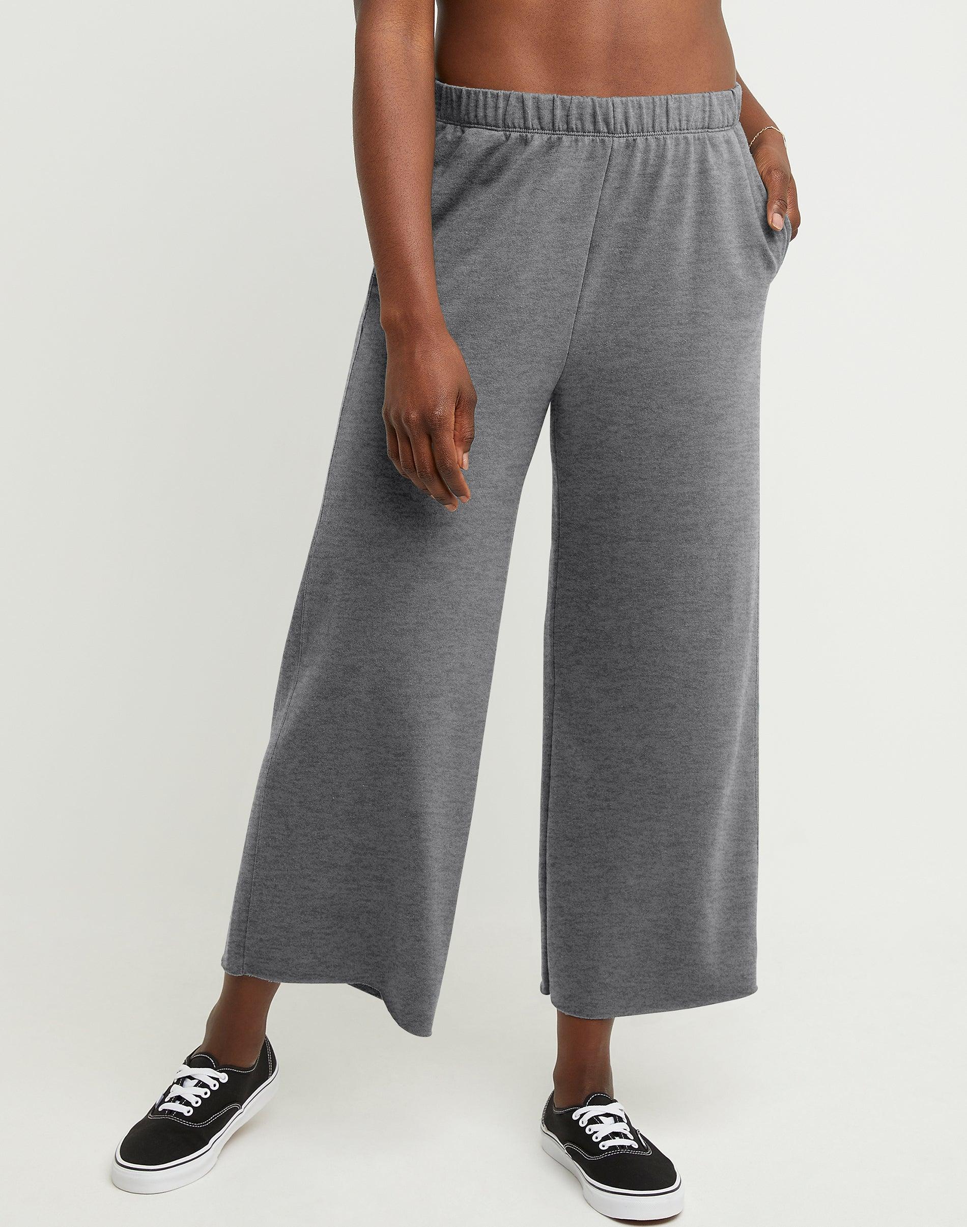 Hanes Originals Womens French Terry Wide Leg Cropped Pants Natural XL Product Image