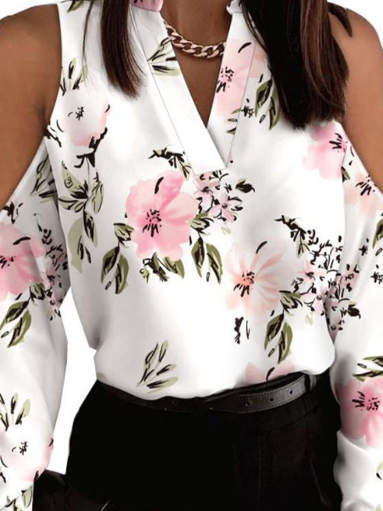 Original Creation Long Sleeves Loose Floral Printed Hollow V-Neck Blouses&Shirts Tops Product Image