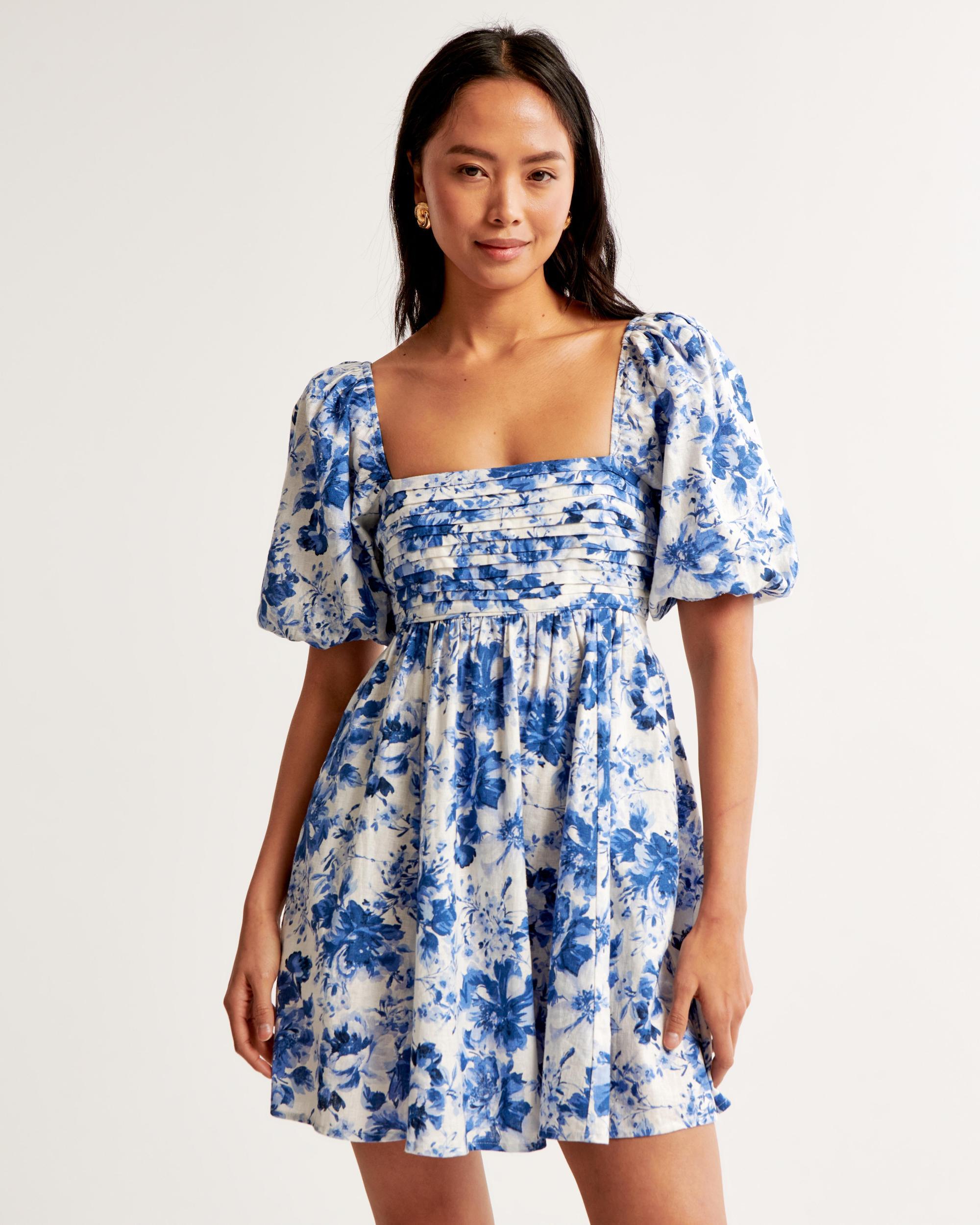 The A&F Emerson Linen-Blend Puff Sleeve Mini Dress Product Image