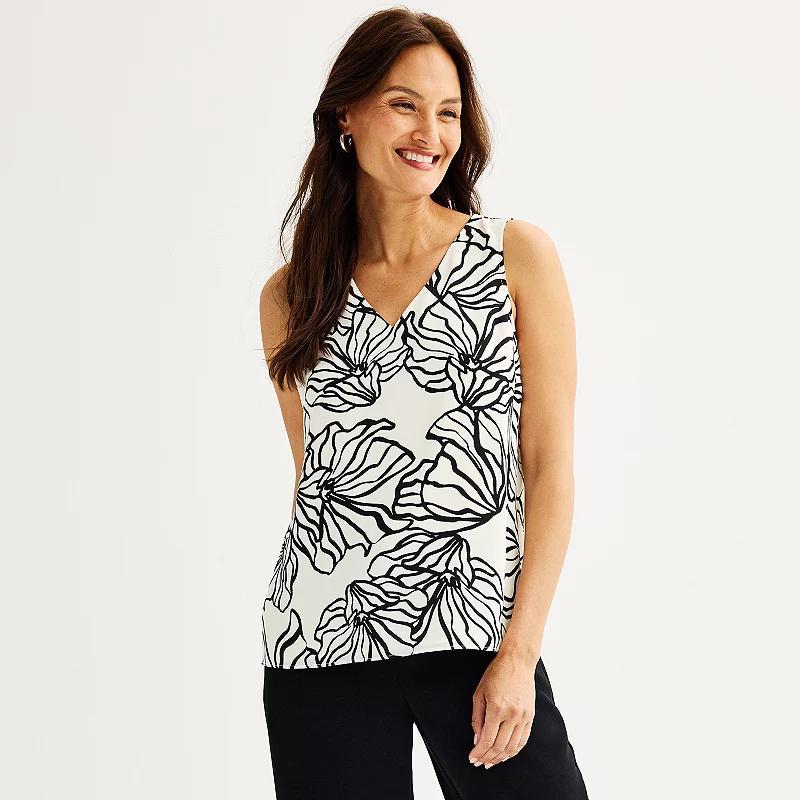 Women's Petite Nine West V-Neck Tank Top, Size: XS Petite, Blue Geo Blocks Product Image