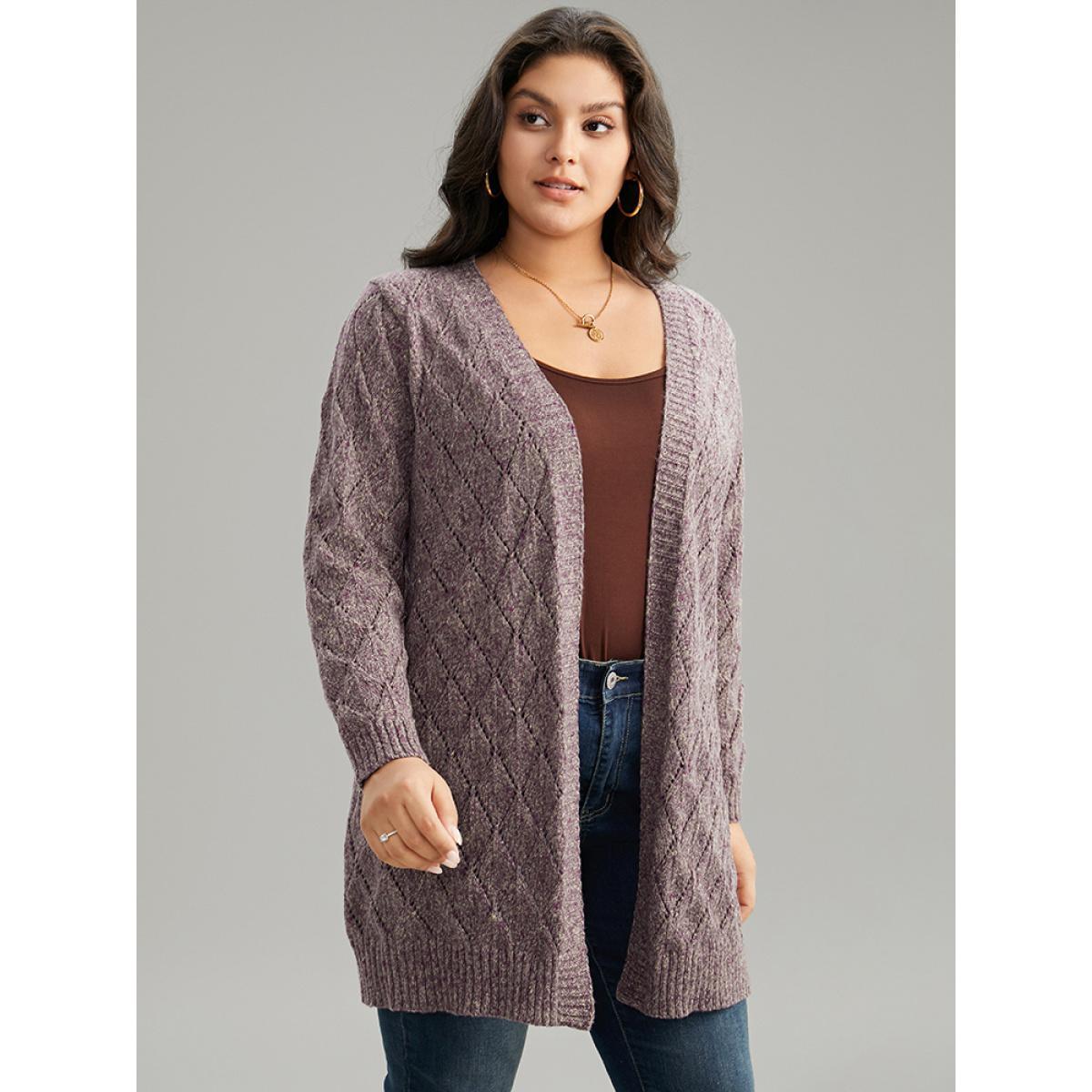Plus Size Heather Eyelet Open Front Plisse Cardigan Mauve Women Casual Loose Long Sleeve Everyday Cardigans BloomChic 10/M Product Image