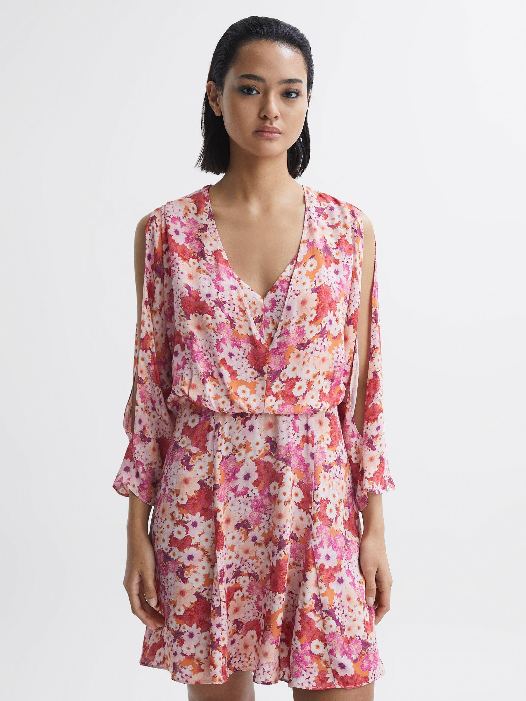 Open Back Split Sleeve Mini Dress in Pink Product Image