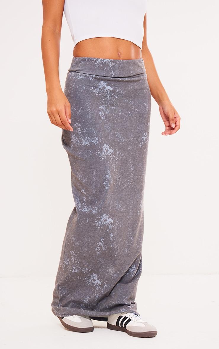 Navy Brushed Soft Rib Fold Over Waist Maxi Skirt Product Image