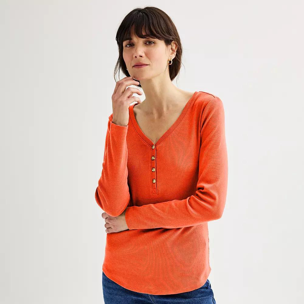 Women's Sonoma Goods For Life® Rib Long Sleeve Henley, Size: Medium, Peanut White Product Image