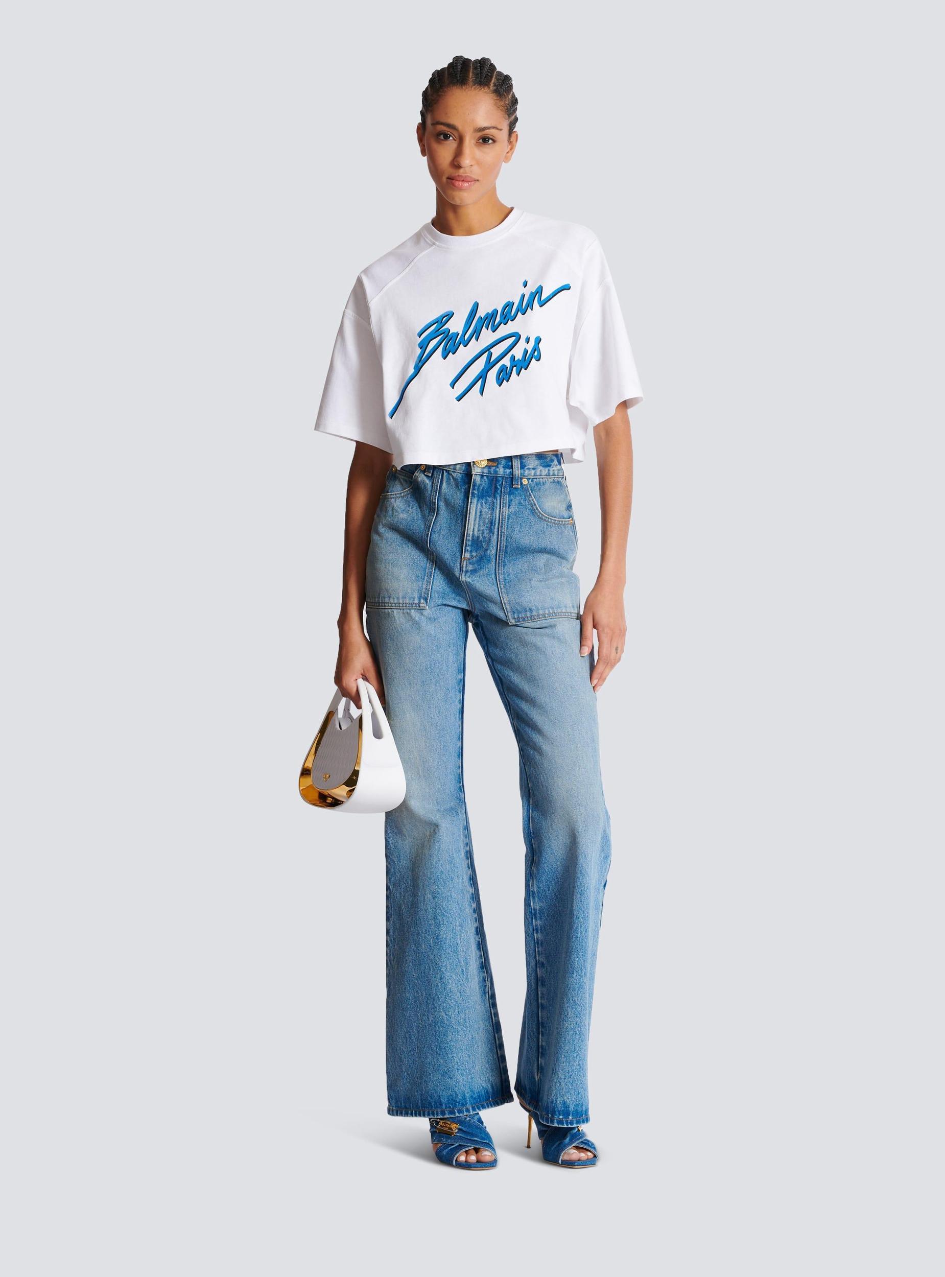 Cropped T-shirt with flocked Balmain Letter logo Product Image
