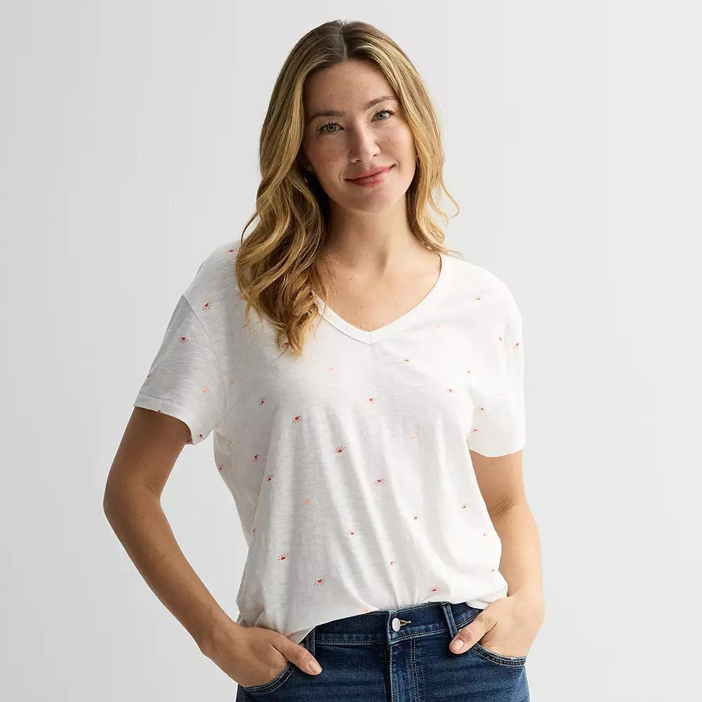 Women's Sonoma Goods For Life® Relaxed V-Neck T-Shirt, Size: Medium, Pink Conversational Product Image