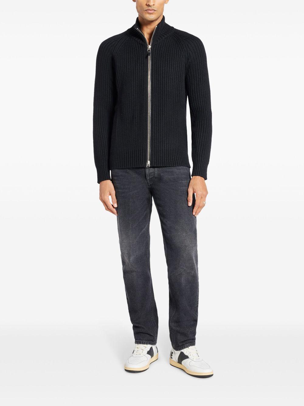 ribbed-knit zip-up cardigan Product Image