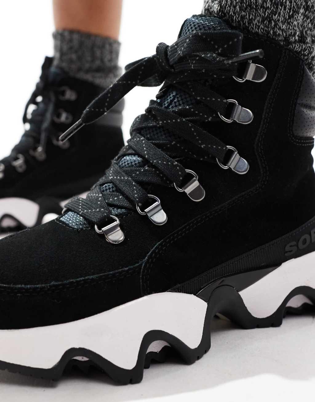 Sorel Kinetic Impact Conquest Plus WP waterproof suede snow boots in black and sea salt Product Image