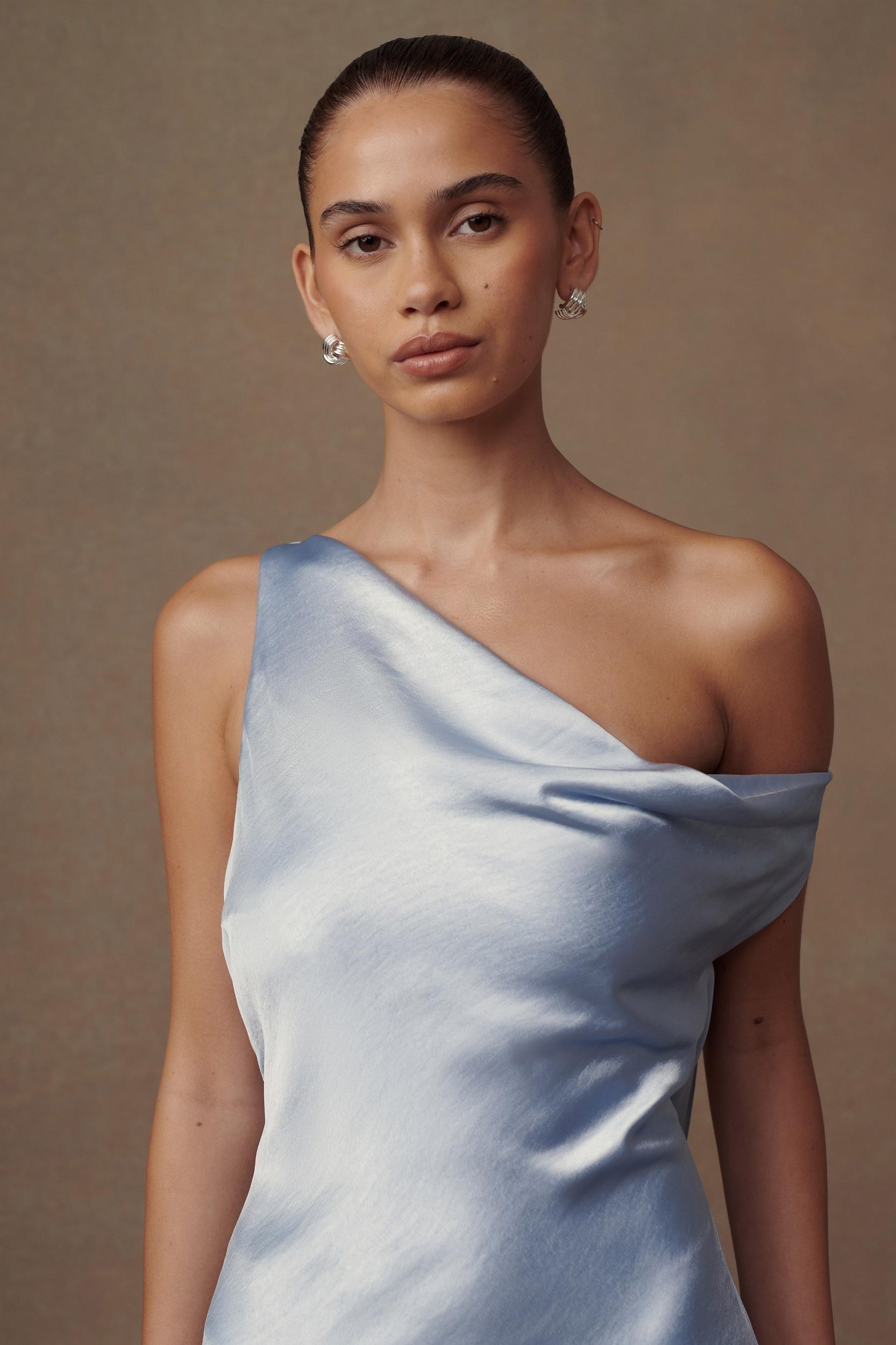 Yvette Slip Maxi Dress With Asymmetrical Hem - Cornflower Blue Product Image