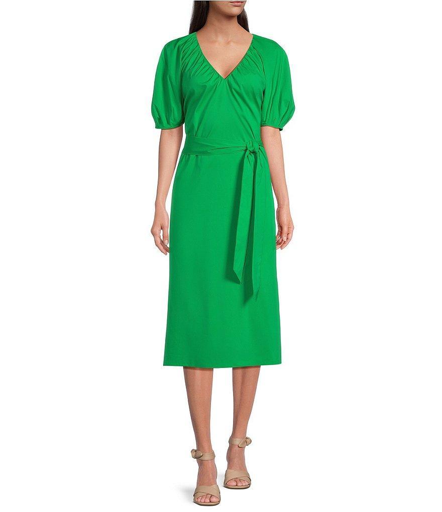 Alex Marie x Brrr° Everly V-Neck Puff Sleeve Midi Dress Product Image