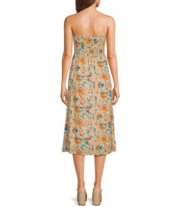 Sadie & Sage Strapless Tube Top Midi Woven Floral Printed Dress Product Image