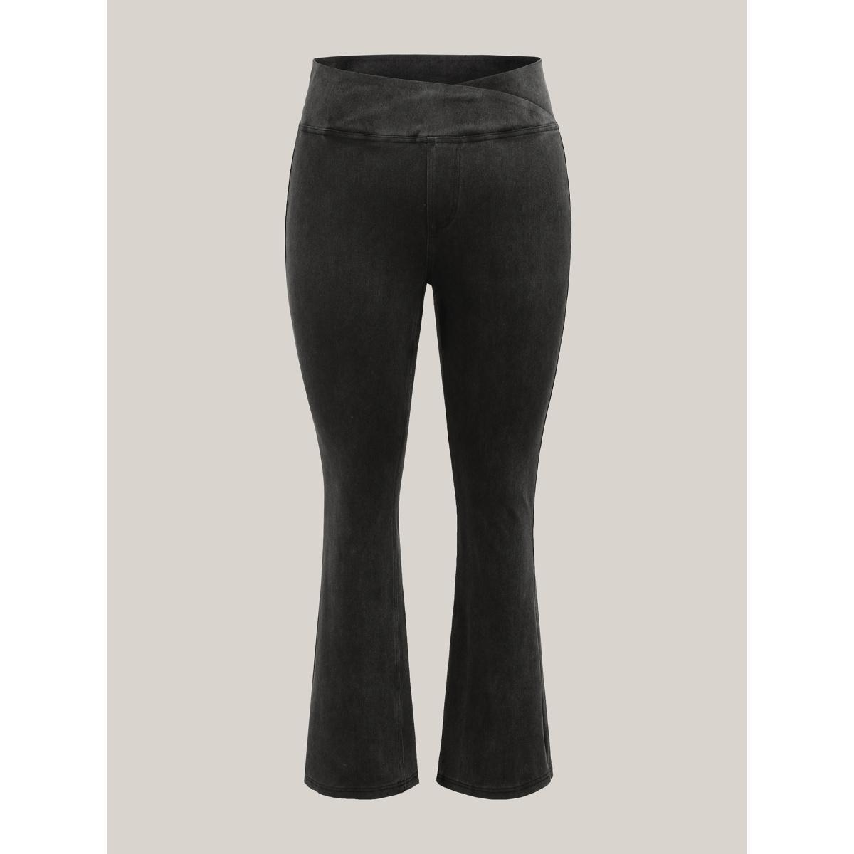 Plus Size Overlap Waist Stretchy Knit Bootcut Jeans Women Denimblack Casual Medium stretch Slanted pocket Jeans BloomChic 24/3X Product Image