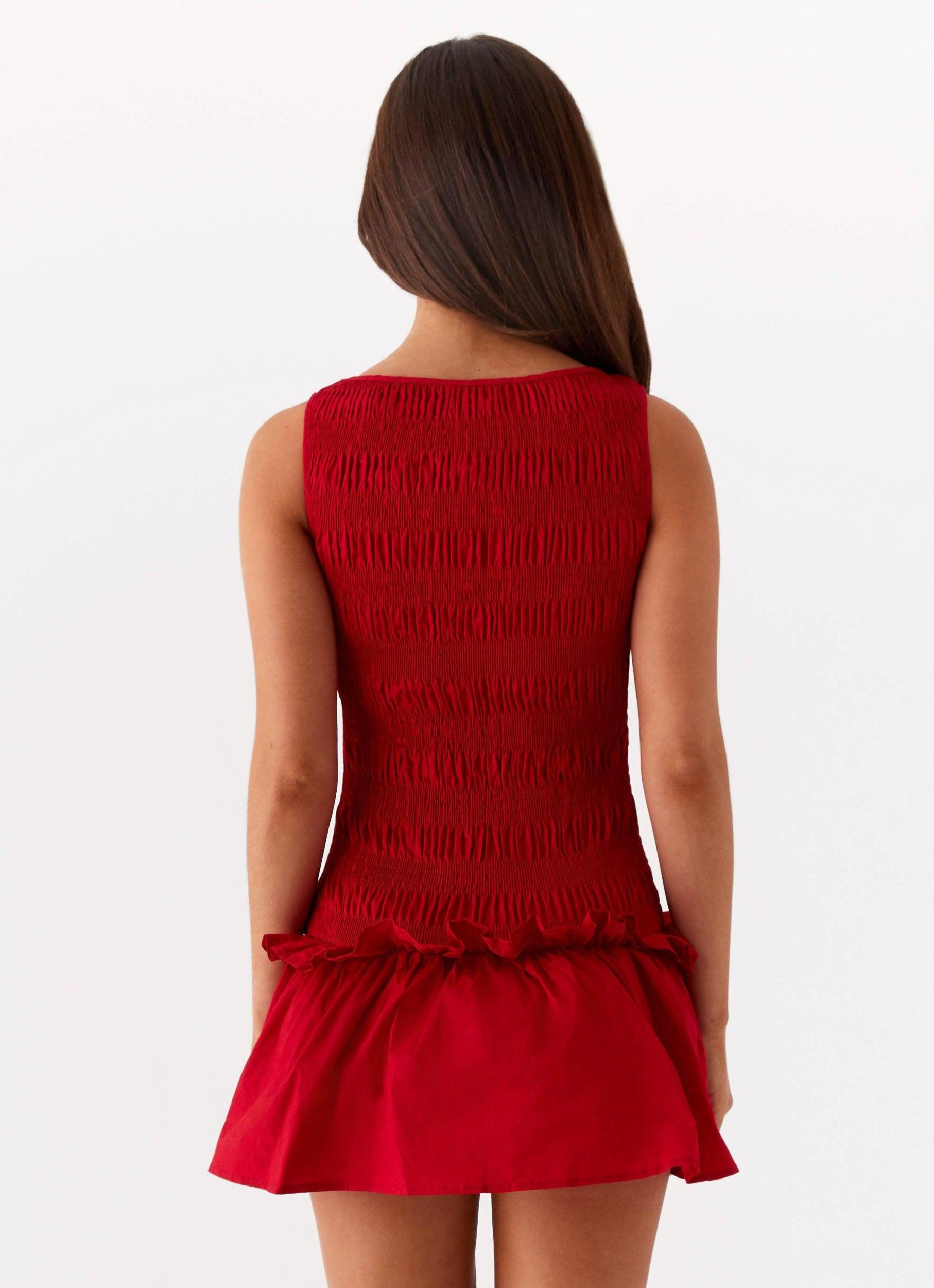 Garden Kisses Shirred Mini Dress - Red Product Image