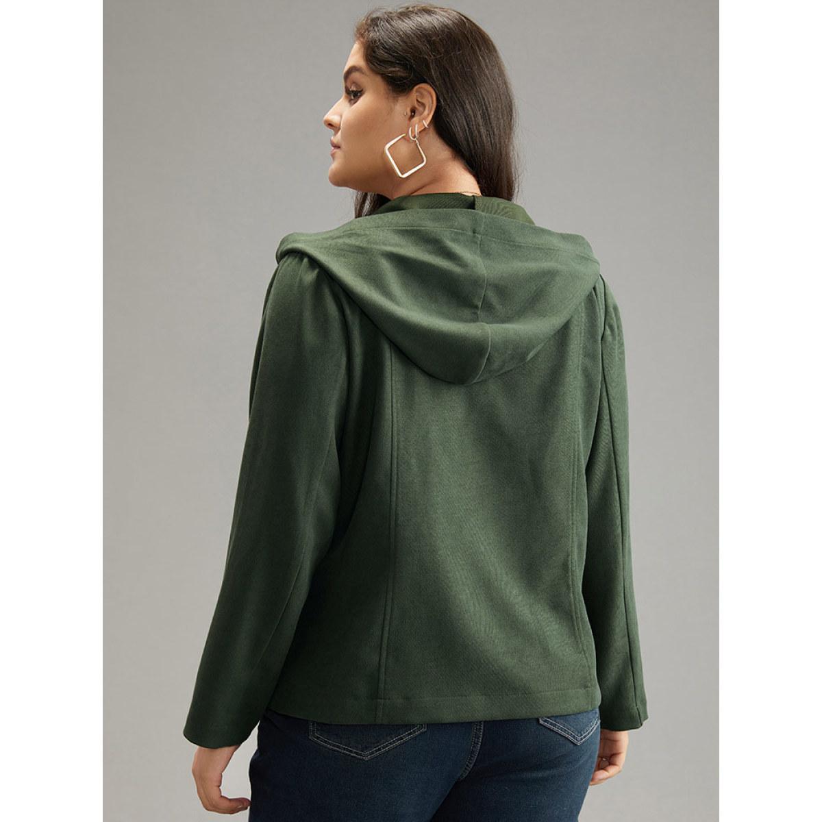 Plus Size Solid Metal Detail Hooded Zipper Jacket Women ArmyGreen Casual Plain Ladies Everyday Winter Coats BloomChic 30/6X Product Image