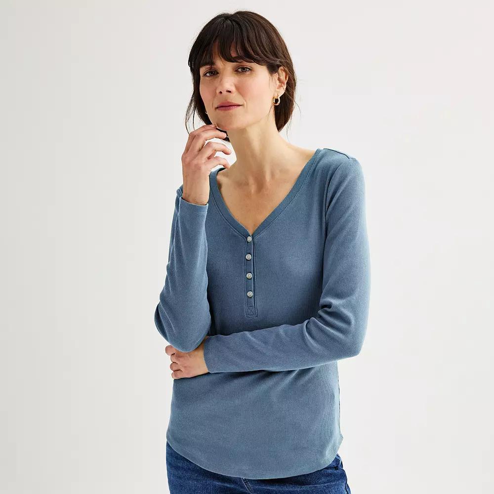 Women's Sonoma Goods For Life® Rib Long Sleeve Henley, Size: Medium, Peanut White Product Image