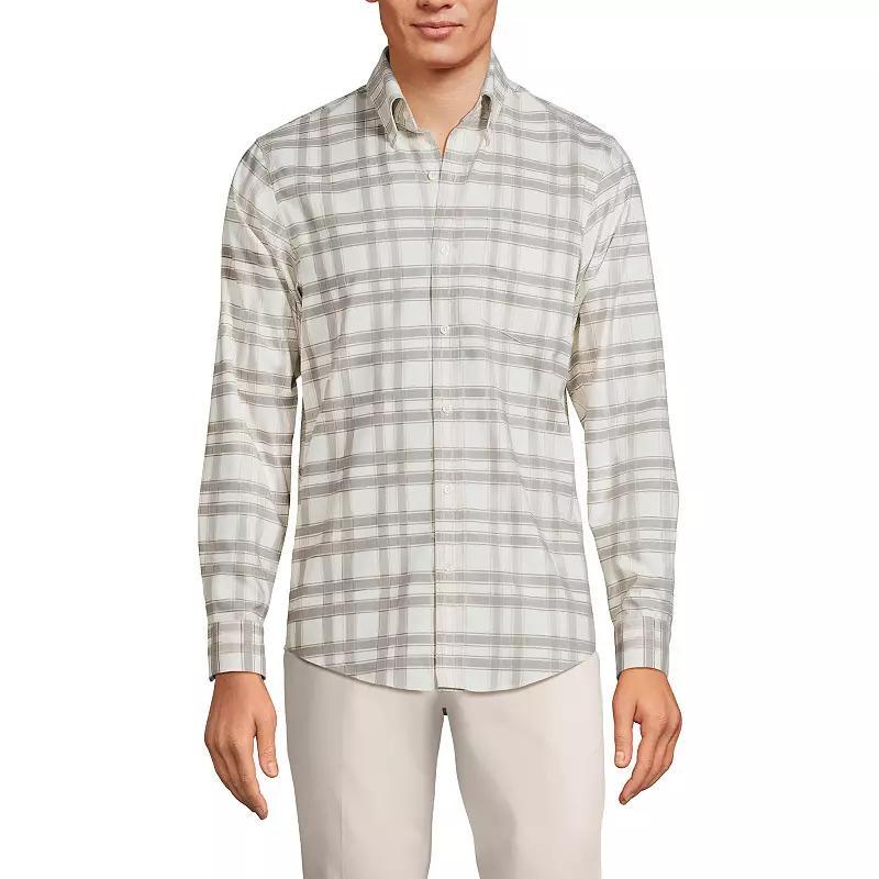 Men's Lands' End Traditional-Fit No-Iron Twill Button-Down Shirt, Size: Large, Gray Stone Ivory Plaid Product Image