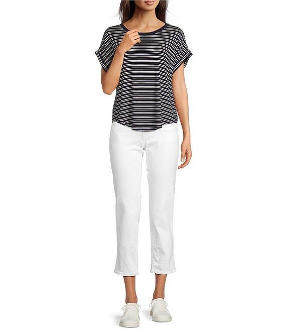 Lucky Brand Sandwash Stripe Contrast Trim Crew Neck Short Dolman Sleeve Top Product Image