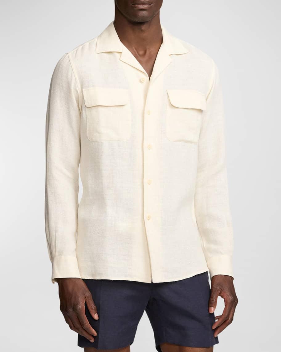 Mens Textured Linen-Blend Camp Shirt Product Image
