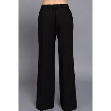 Black One Button Back Elastic Detail Straight Woven Long Pants Product Image