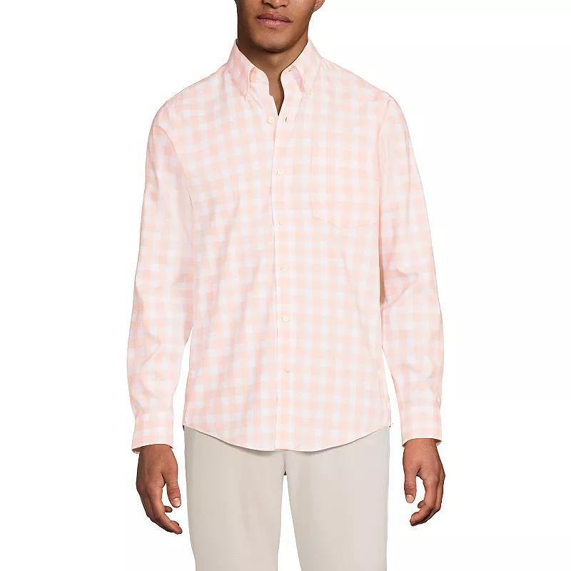 Men's Lands' End Traditional-Fit No-Iron Twill Button-Down Shirt, Size: Large, Gray Stone Ivory Plaid Product Image