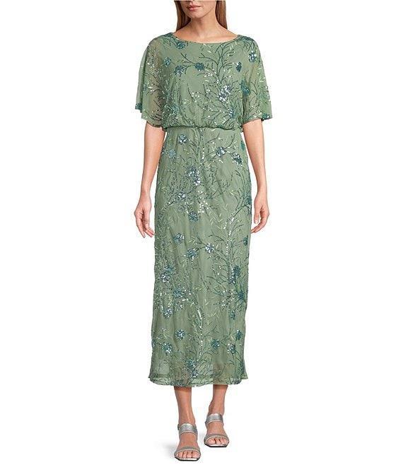 Ignite Evenings Short Flutter Sleeve Sequin Blouson Midi Dress Product Image