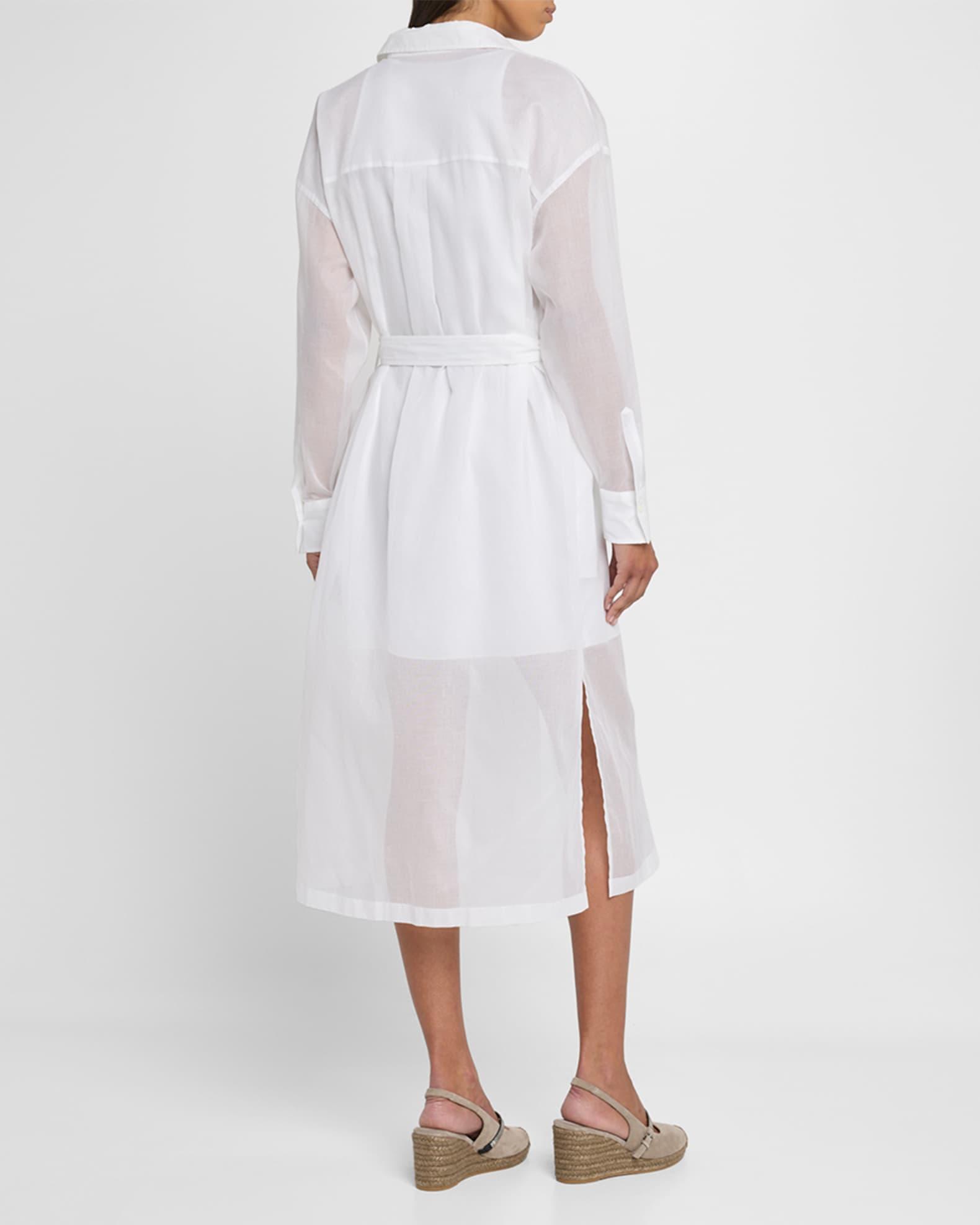 Tuxedo Bib Long-Sleeve Belted Organza Tunic Shirt Product Image