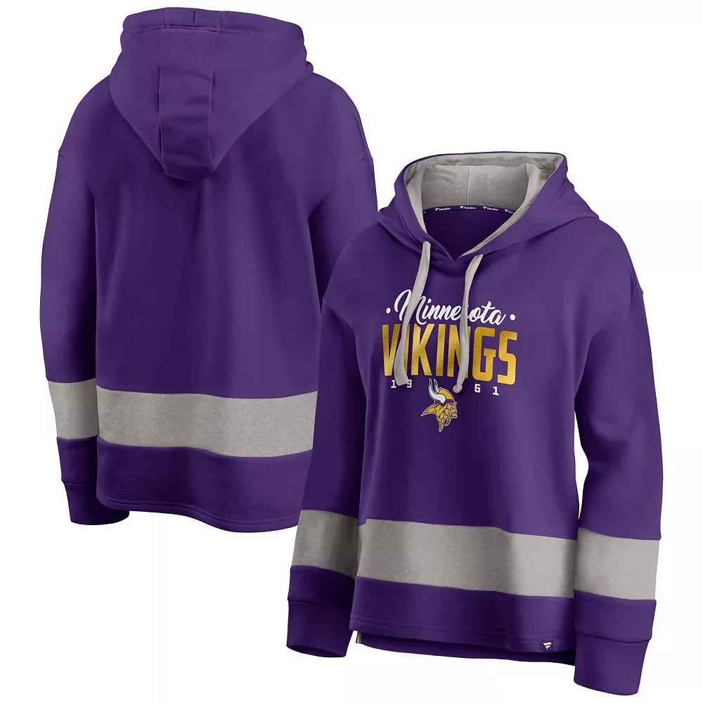 Women's Fanatics Purple/Gray Minnesota Vikings Huddle Up Fundamental Fleece Color Block Pullover Hoodie, Size: Small Product Image