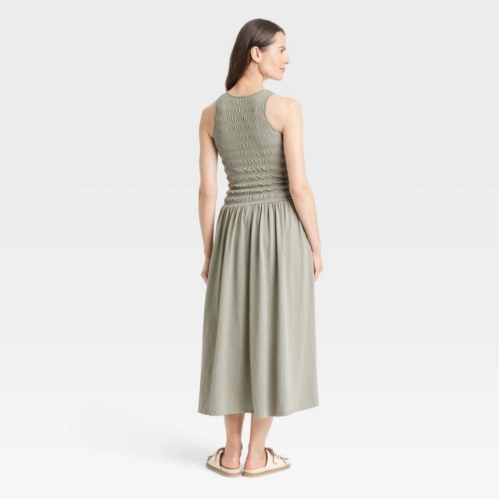Women's Smocked Knit Maxi A-Line Dress - Universal Thread™ Olive XL: Sleeveless Crew Neck Pullover Product Image