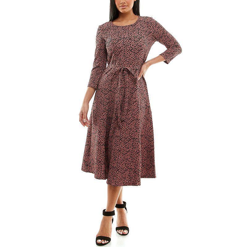 Women's Nina Leonard Sylvia Print Midi Dress, Size: Small, Dusty Pink Animal Product Image
