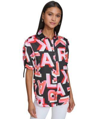 Karl Lagerfeld Paris Womens Printed Bungee-Sleeve Shirt Product Image