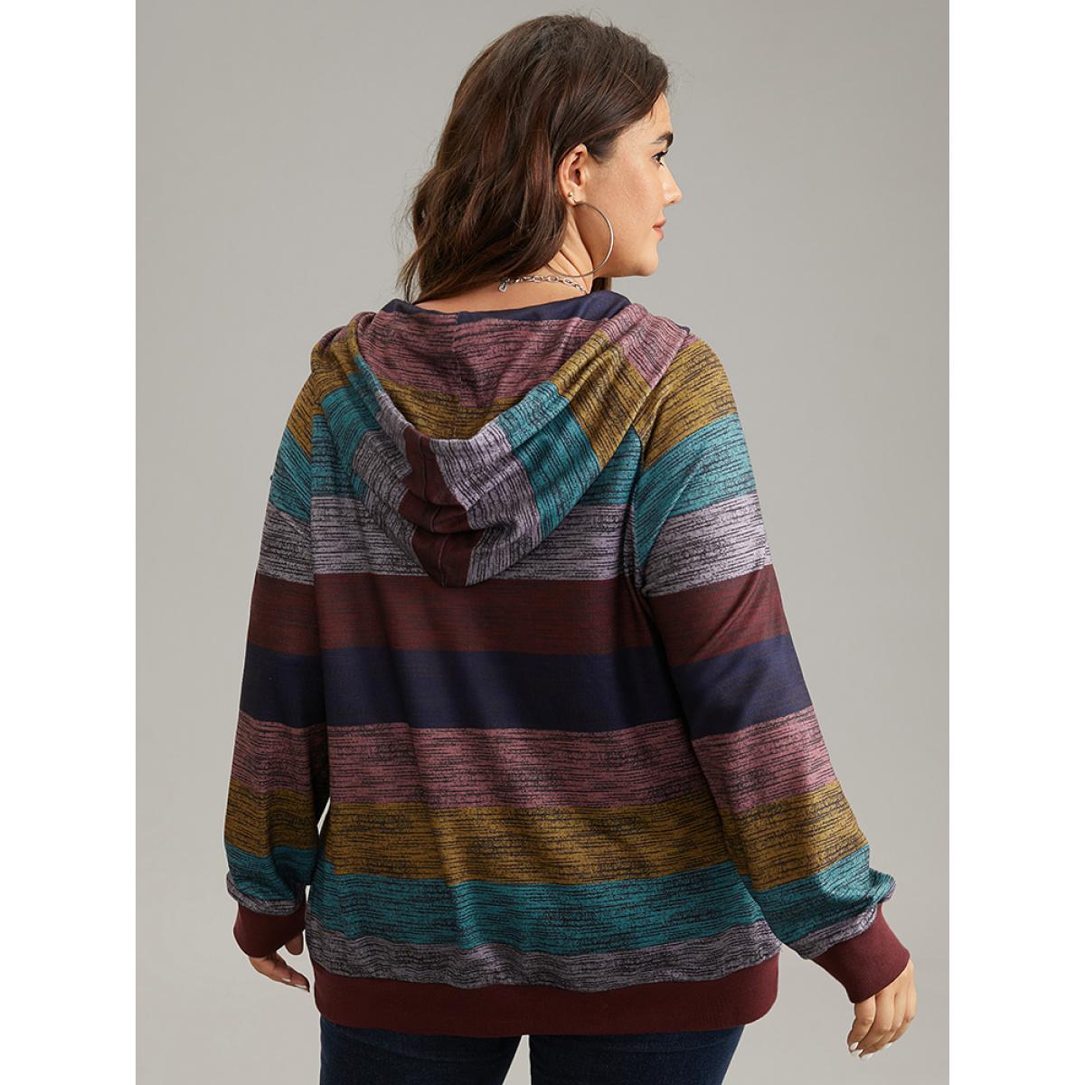 Plus Size Heather Colorblock Contrast Pocket Hooded Sweatshirt Women Multicolor Casual Rib Knit Hooded Everyday Sweatshirts BloomChic 22-24/3X Product Image