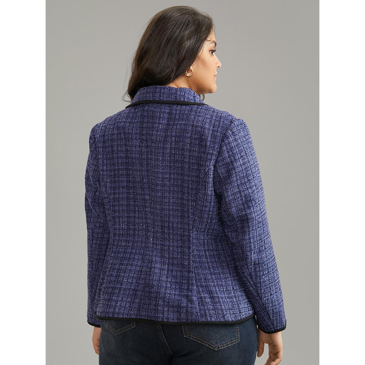 Plus Size Tweed Suit Collar Button Up Flap Pocket Blazer Women Indigo Elegant Lined Ladies Everyday Winter Coats BloomChic 22-24/3X Product Image