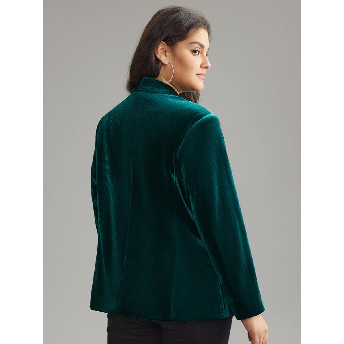 Plus Size Solid Velvet Button Up Lapel Collar Blazer Green Women Dailywear Plain Lined Sleeve Long Sleeve Lapel Collar 10/M Pocket Elegant Blazers BloomChic Product Image