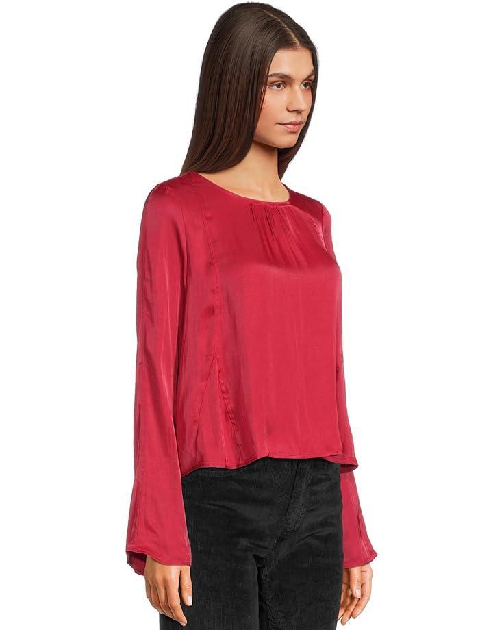 Long Sleeve V-Neck Top W/ Combo Sleeve & Neckline Product Image