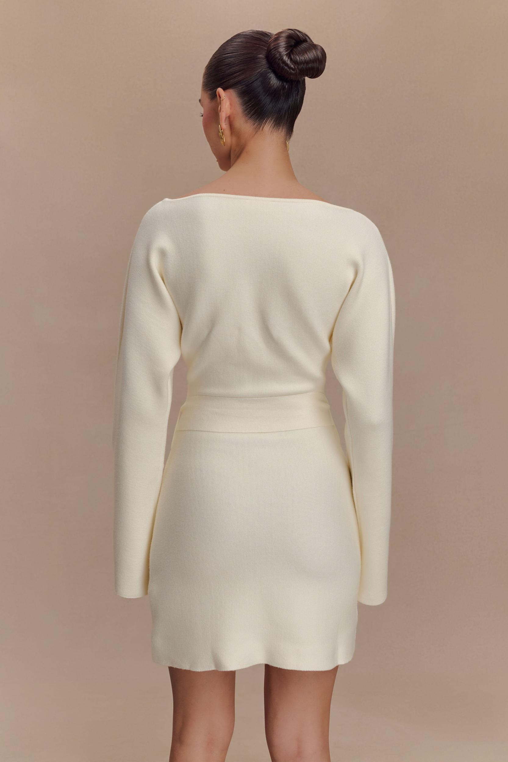Kassie Belt Tie Knit Mini Dress - Ivory Product Image