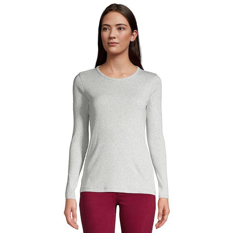 Womens Lands End Cotton Crewneck Long-Sleeve Tee Green Moss Product Image