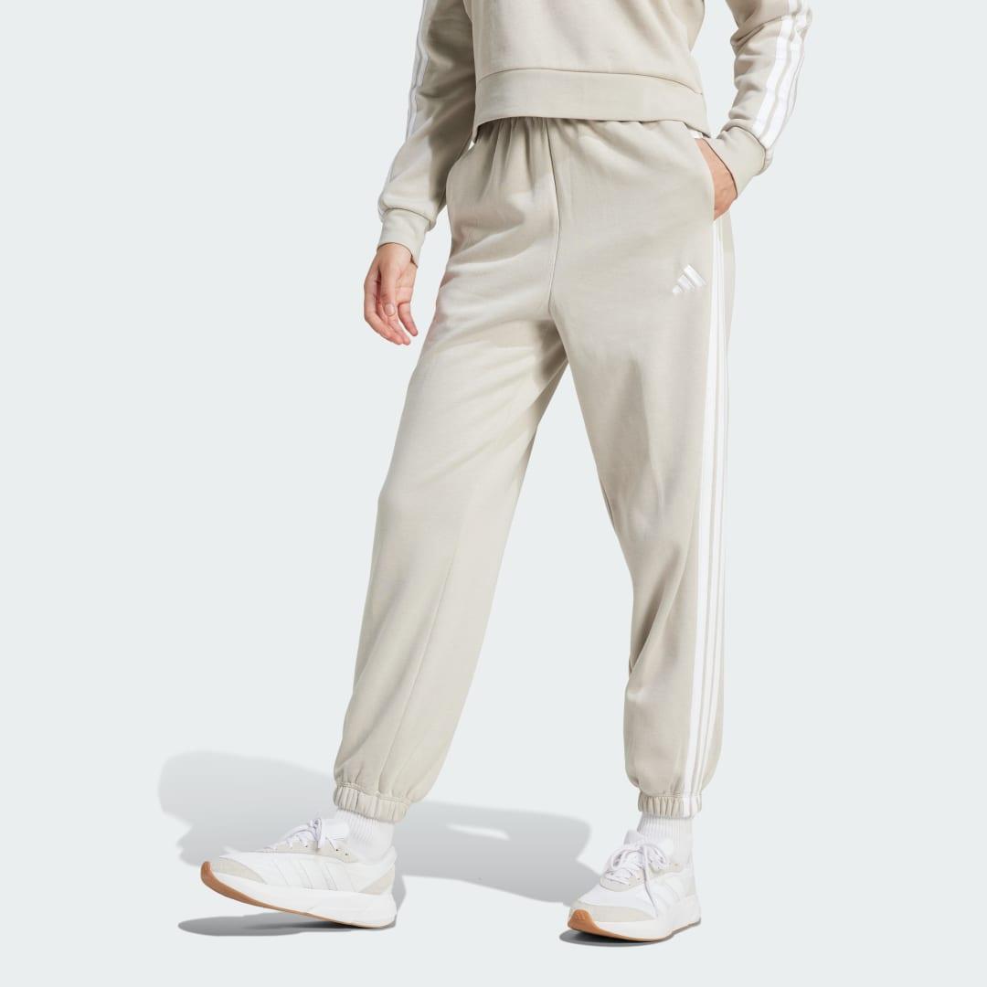 adidas Essentials 3-Stripes Fleece Loose-Fit Pants Medium Grey Heather XS Womens Product Image