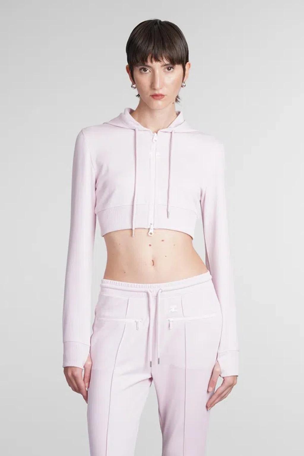 COURRÈGES Cropped Hooded Track Jacket In Pink Product Image