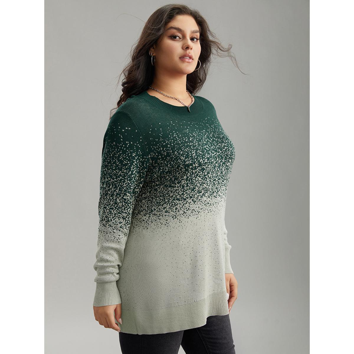Plus Size Supersoft Essentials Ombre Elastic Cuffs Pullover DarkGreen Women Casual Loose Long Sleeve Round Neck Dailywear Pullovers BloomChic 10/M Product Image