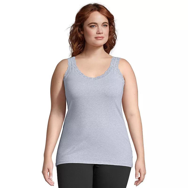 Plus Size Just My Size Jersey Lace Trim Tank Top, Womens Gray Grey Product Image