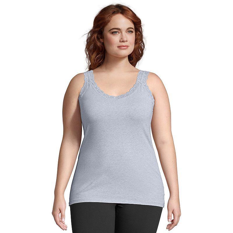 Plus Size Just My Size Jersey Lace Trim Tank Top, Womens Gray Grey Product Image
