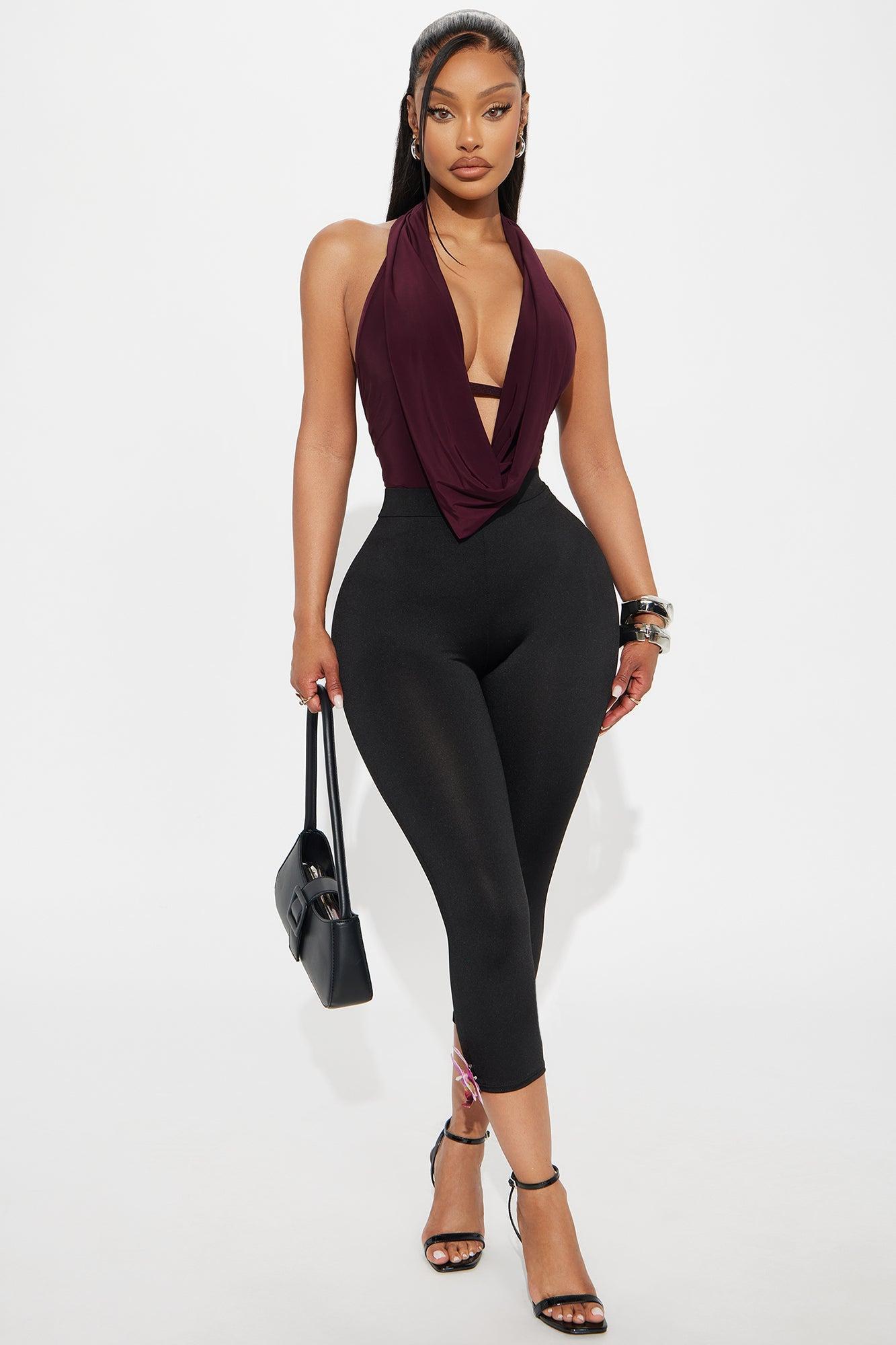 Forever Hot Cowl Neck Halter Bodysuit - Burgundy Product Image