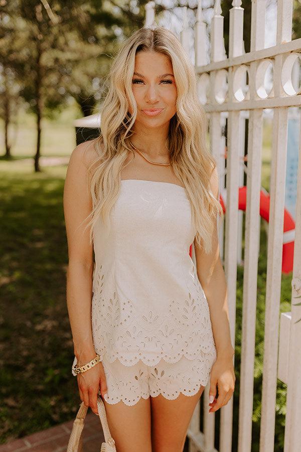 Capri Courtyard Linen-Blend Eyelet Top Product Image